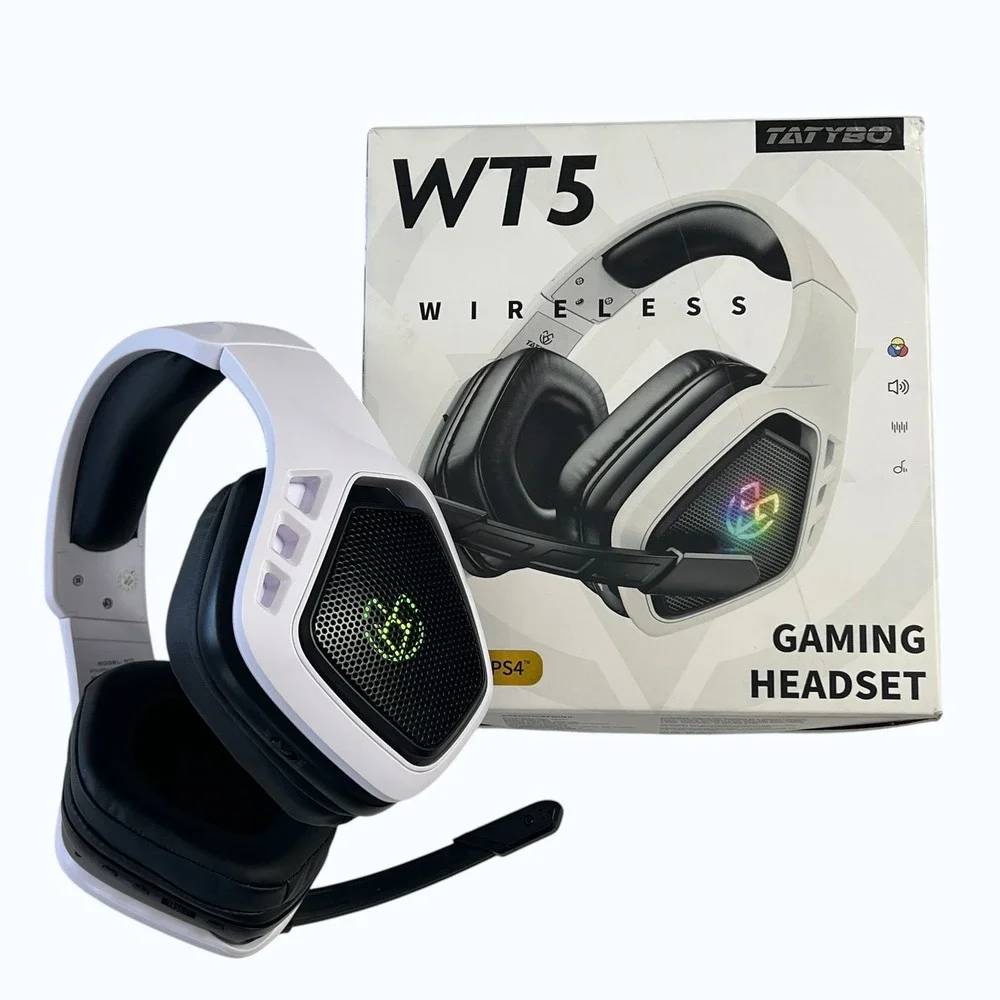 Tatybo WT5 Wireless Gaming Headset White‎ RGB 7.1 Surround Sound PC PS4 PS5
